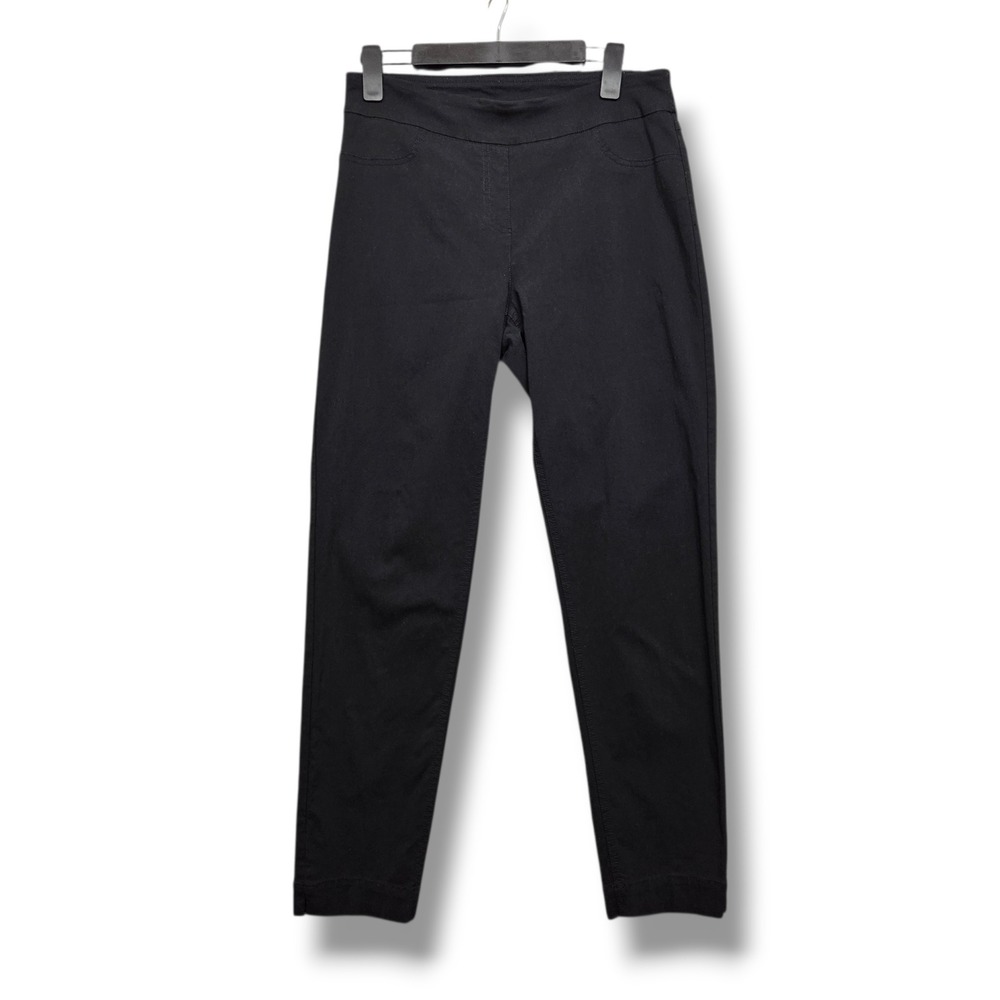 Slim Sation Skinny Ankle Pants Womens 8 Black Pull On Trouser Notch Hem Mid Rise